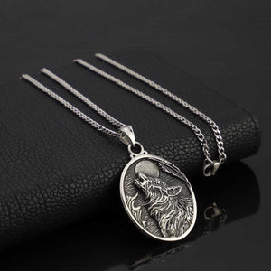 GUNGNEER Stainless Steel Viking Howling Wolf Pendant Necklace with Bangle Jewelry Set Men