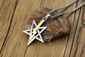 GUNGNEER Stainless Steel Pentagram Necklace Lightning Inverted Star Pendant Jewelry For Men