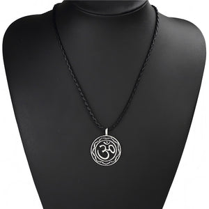 GUNGNEER Om Pendant Necklace Black Rope Chain Aum Yoga Jewelry Accessory For Men Women