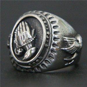 GUNGNEER Christian Pray Ring Stainless Steel Jesus Jewelry Accessory Gift For Men