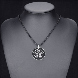 GUNGNEER Stainless Steel Wicca Pentagram Pentacle Star Pendant Necklace Ring Jewelry Set