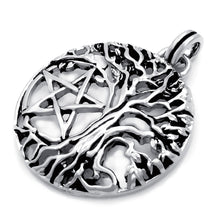 Load image into Gallery viewer, GUNGNEER Tree of Life Pentagram Pentacle Wicca Pendant Necklace Ring Jewelry Set Men Women