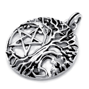 GUNGNEER Tree of Life Pentagram Pentacle Wicca Pendant Necklace Ring Jewelry Set Men Women