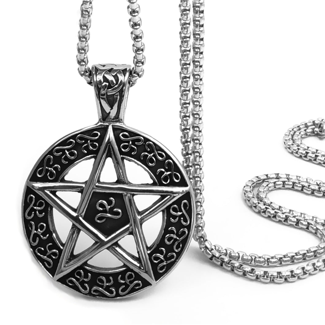 GUNGNEER Celtic Wicca Pentagram Pentacle Pendant Necklace Box Chain Jewelry Amulet Men Women