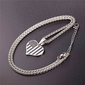 GUNGNEER Stainless Steel US American Flag Heart Shape Pendant Necklace Jewelry Accessories