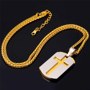 GUNGNEER Christian Necklace Dog Tag Bible Cross Pendant Jewelry Accessory For Men Women