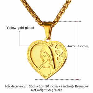 GUNGNEER Stainless Steel Religious Heart Virgin Mary Pendant Necklace Jewelry Gift Men Women