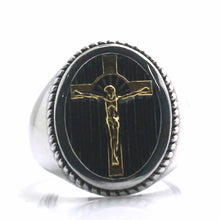 Load image into Gallery viewer, GUNGNEER 2 Pcs Archangel Protect Us St Michael Cross Jesus Ring Stainless Steel Jewelry Set