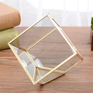 2TRIDENTS Gold Geometric Glass Jewelry Box - Decorations Glass Gift Holder Jewelry Storage Box for Women