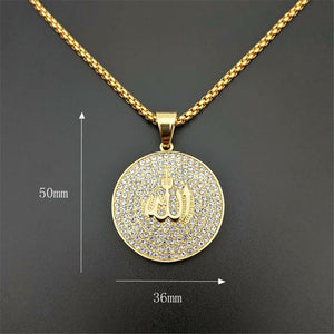 GUNGNEER Muslim Allah Necklace Religious Ring Stainless Steel Islamic Jewelry Accessory Set