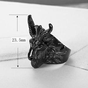 GUNGNEER Stainless Steel Multi-size Baphomet Ring Satanic Goat Head Jewelry Gift For Men