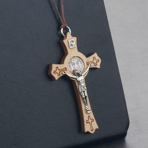 GUNGNEER Adjustable Leather Cross Christ Necklace Jesus Pendant Jewelry Gift For Men Women