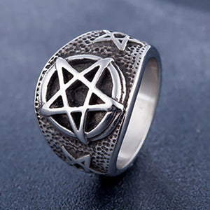 GUNGNEER Stainless Steel Pentagram Ring Satanic Demon Jewelry Accessory Outfit For Men