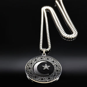 GUNGNEER Islam Muslim Star Moon Necklace Stainless Steel Jewelry Accessory For Men Women