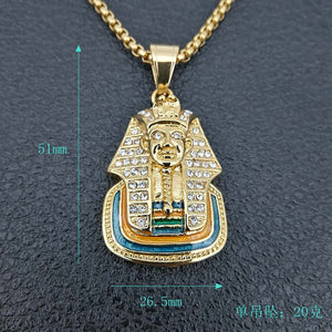 GUNGNEER Egyptian Pharaoh Stainless Steel Pendant Necklace Animal Horse Ring Jewelry Set