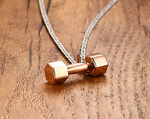 GUNGNEER Stainless Steel Dumbbell Gym Sport Fitness Barbell Pendant Necklace Jewelry Men Women