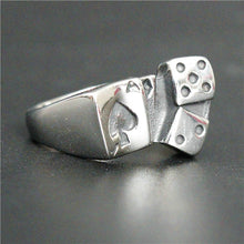 Load image into Gallery viewer, GUNGNEER Stainless Steel Silvertone Lucky Dice Ace of Spade Ring Punk Gambling Jewelry Men