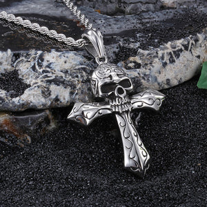GUNGNEER Stainless Steel Skeleton Skull Cross Pendant Necklace Biker Gothic Jewelry Accessories