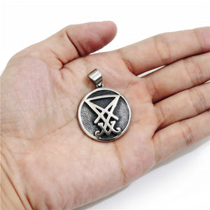 GUNGNEER Stainless Steel Sigil Of Lucifer Pendant Necklace Satan Occult Jewelry For Men