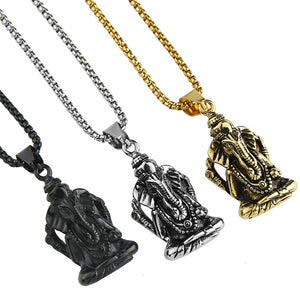 GUNGNEER Ganesh Ganesha Om Pendant Necklace Stainless Steel Hindu Jewelry For Men Women