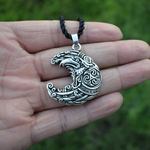 GUNGNEER Celtic Knot Triskele Viking Raven Crescent Moon Stainless Steel Pendant Necklace