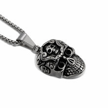 Load image into Gallery viewer, GUNGNEER Stainless Steel Sugar Floral Skull Skeleton Pendant Necklace Biker Jewelry Men Women