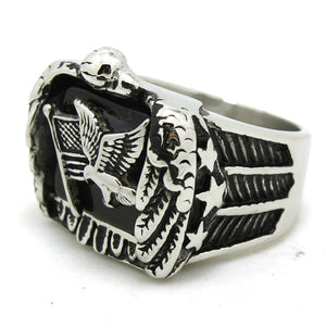 GUNGNEER Stainless Steel Navy Anchor Eagle Ring Set US Military Army Jewelry Combo For Men