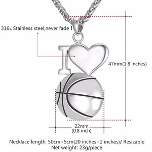 GUNGNEER I Love Basketball Necklace Stainless Steel Sports Chain Jewelry For Boys Girls