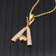 Load image into Gallery viewer, GUNGNEER Stainless Steel Baseball Bat Pendant Necklace with Bracelet Sports Jewelry Set