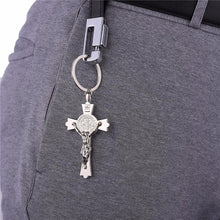 Load image into Gallery viewer, GUNGNEER Stainless Steel Jesus Cross Necklace Saint Benedict Keychain Christian Jewelry Set