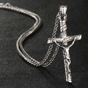 GUNGNEER Stainless Steel Cross Christ Necklace Jesus Pendant Chain Jewelry For Men Women