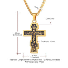 Load image into Gallery viewer, GUNGNEER Men Stainless Steel Pray Cross Necklace Jesus Saint Benedict Medal Keychain Jewelry Set
