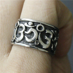 GUNGNEER Hindu Amulet Yoga Ohm Aum Om Ring Stainless Steel Jewelry Accessory For Men