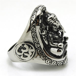 GUNGNEER Lord Ganesha Om Signet Ring Stainless Steel Strength Ohm Hindu Jewelry For Men