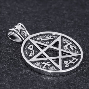 GUNGNEER Stainless Steel Pentagram Pentacle Necklace Curb Chain Bracelet Pagan Jewelry Set Women