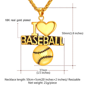 GUNGNEER I Love Baseball Necklace Stainless Steel Sport Jewelry Accessory For Men Women