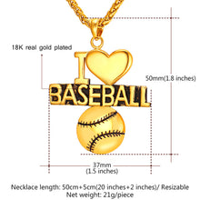 Load image into Gallery viewer, GUNGNEER I Love Baseball Necklace with Ring Stainless Steel Sport Jewelry Accessory Set