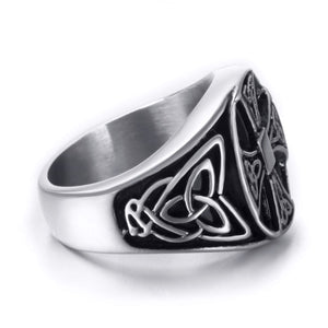 GUNGNEER Stainless Steel Triquetra Celtic Cross Ring Pendant Necklace Jewelry Set Men Women