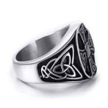 Load image into Gallery viewer, GUNGNEER Stainless Steel Rings Triquetra Celtic Knot Solar Cross Black Vintage Jewelry
