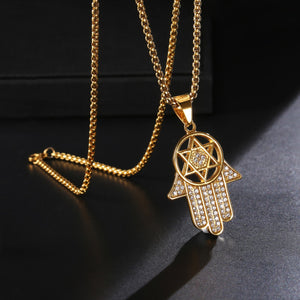 GUNGNEER Hamsa Hand David Shield Necklace Jewish Star Pendant Jewelry Gift For Men Women