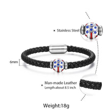 Load image into Gallery viewer, GUNGNEER Women Men Black Leather Braided Rope USA American Flag Heart Bracelet Charm Jewelry