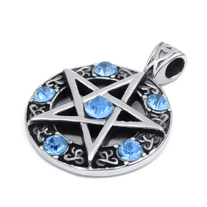 GUNGNEER Wicca Pentagram Crystal Stainless Steel Pendant Necklace Ring Jewelry Set Men Women