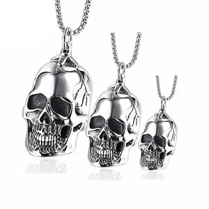 GUNGNEER Stainless Steel Skeleton Skull Pendant Necklace Gothic Punk Biker Jewelry Men Women