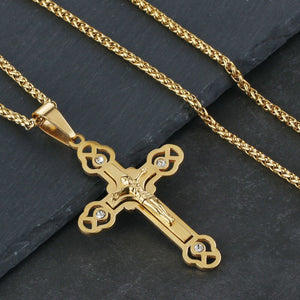 GUNGNEER Stainless Steel Christian Cross Pendant Necklace Jesus Chain Jewelry For Men Women