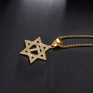 GUNGNEER Cross David Star Necklace Stainless Steel Jewish Pendant Jewelry For Men Women