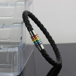 GUNGNEER LGBT Pride Bracelet Rope Chain Stainless Steel Gay Rainbow Jewelry For Men Women
