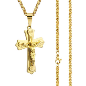 GUNGNEER Stainless Steel Cross Christ Necklace Jesus Pendant Jewelry Accessory For Men Women
