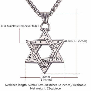 GUNGNEER Stainless Steel Jewish David Star Necklace Occult Jewelry Accessory Gift For Men