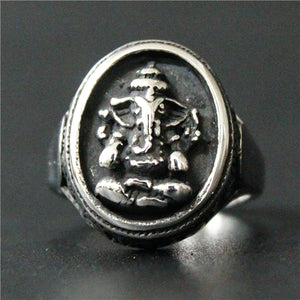 GUNGNEER Hindu Ganesha Om Ring Lord Elephant Ohm Aum Stainless Steel Jewelry For Men