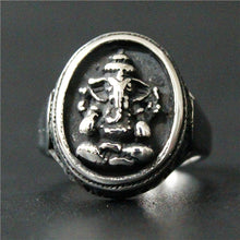 Load image into Gallery viewer, GUNGNEER Stainless Steel Ganesha Om Ring Lord Elephant Biker Ring Silver Jewelry Set For Men